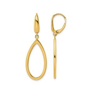 14K Yellow Gold Polished Open Teardrop Leverback Dangle Earrings